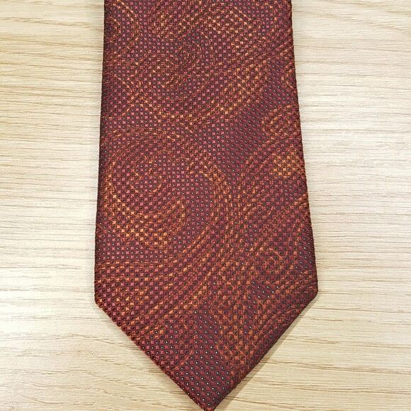 ALFANI Mens Neck Tie Cognac Paisley Swirl Woven Geometric Textured Slim - Picture 1 of 6